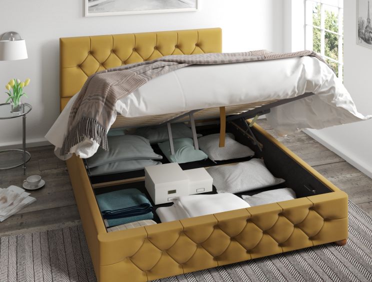 Rimini Ottoman Plush Velvet Ochre Compact Double Bed Frame Only