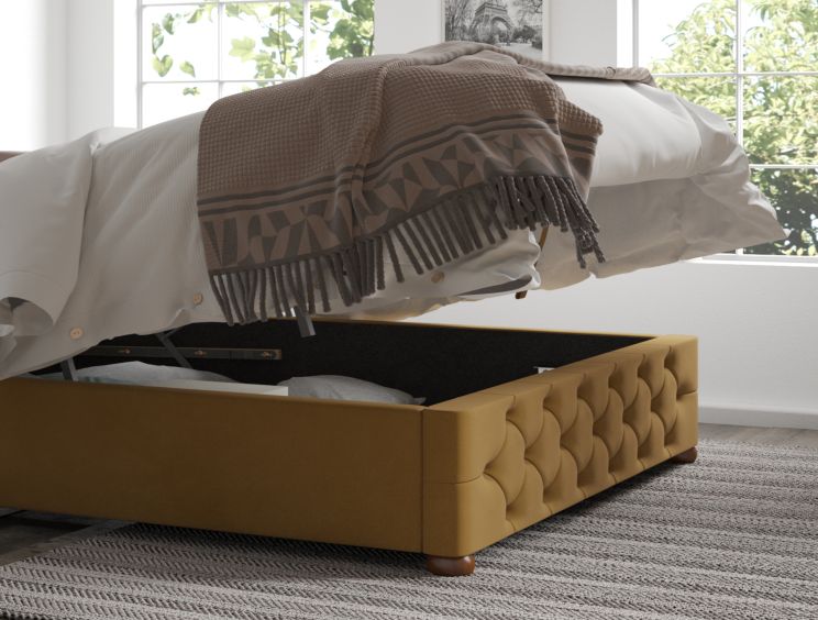 Rimini Ottoman Plush Velvet Ochre Compact Double Bed Frame Only