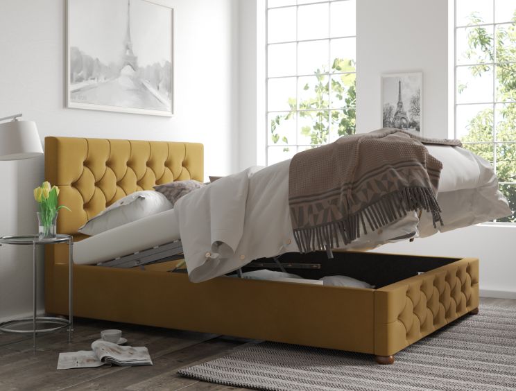 Rimini Ottoman Plush Velvet Ochre Compact Double Bed Frame Only