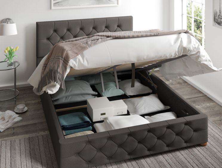 Rimini Ottoman Charcoal Saxon Twill Bed Frame Only