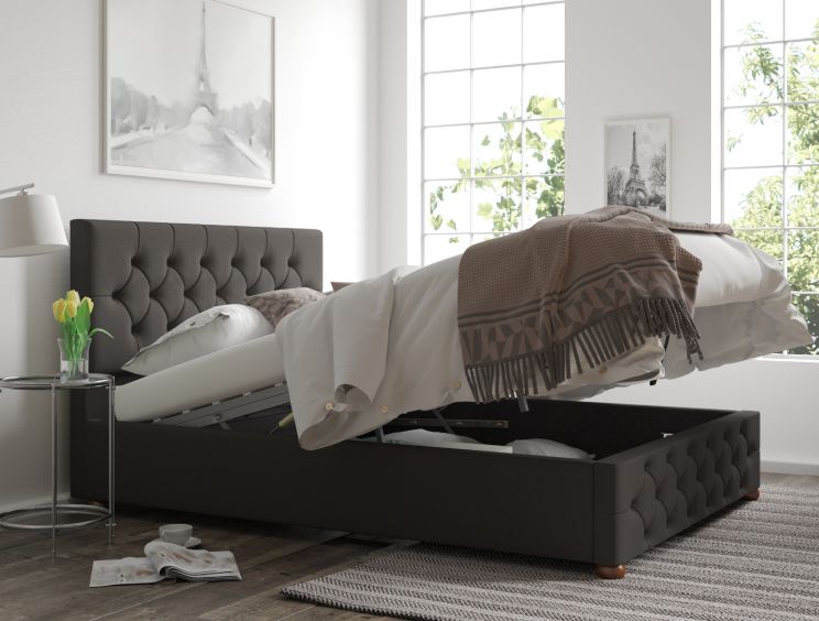 Rimini Ottoman Charcoal Saxon Twill King Size Bed Frame Only