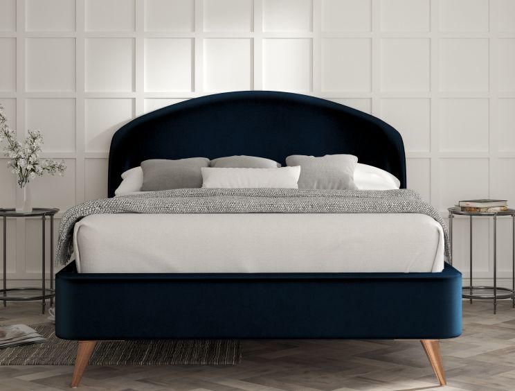 Lunar Upholstered Bed Frame - Super King Size Bed Frame Only - Velvet Navy