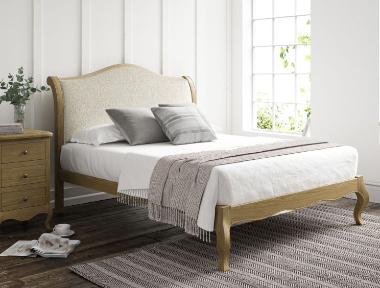 Lyon Boucle Ivory Upholstered Oak Bed Frame - LFE - King Size Bed Frame Only