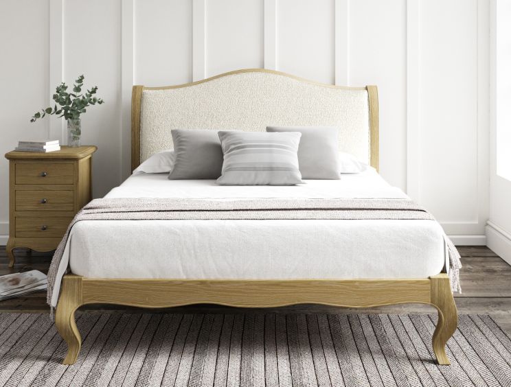 Lyon Boucle Ivory Upholstered Oak Bed Frame - LFE - Double Bed Frame Only