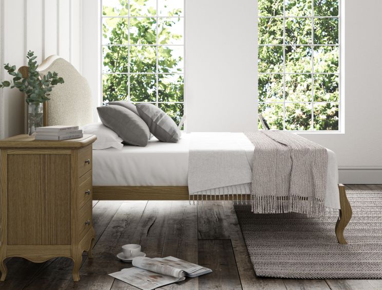 Lyon Boucle Ivory Upholstered Oak Bed Frame - LFE - King Size Bed Frame Only