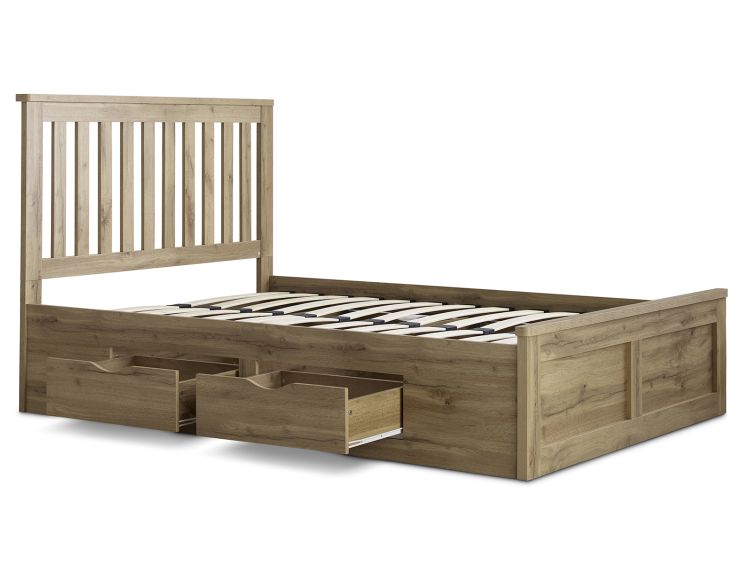 Madison Oak Finish 4 Drawer Wooden Compact Double Bed Frame Only