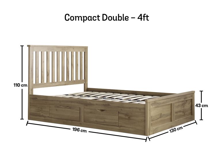 Madison Oak Finish 4 Drawer Wooden Compact Double Bed Frame Only