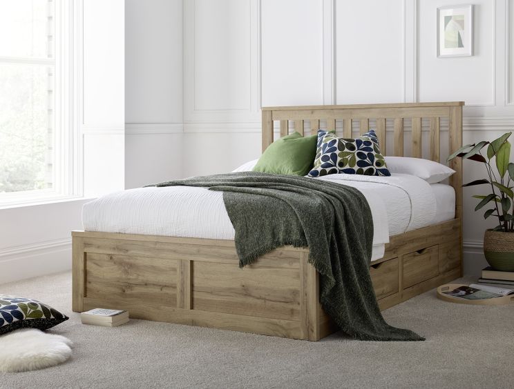 Madison Oak Finish 4 Drawer Wooden Double Bed Frame Only