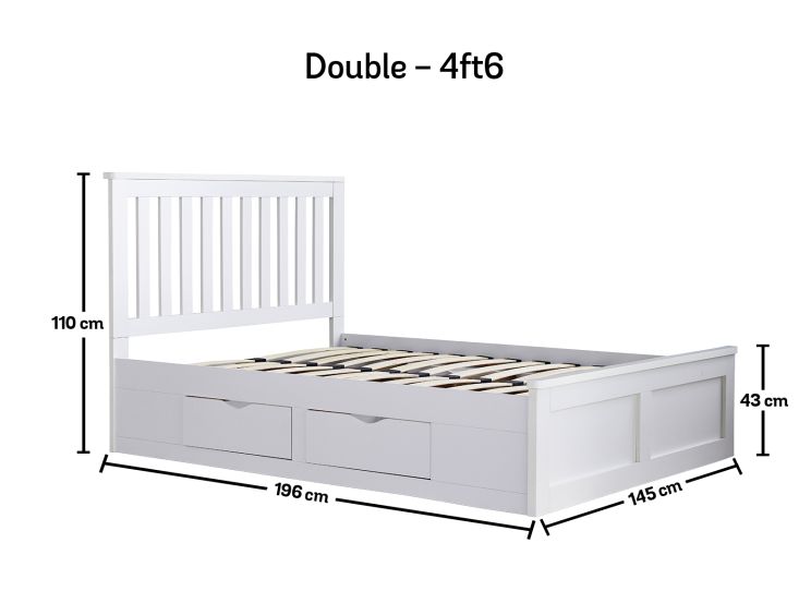 Madison White 4 Drawer Wooden Double Bed Frame Only