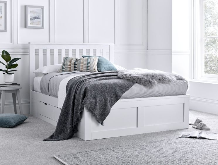 Madison White 4 Drawer Wooden Double Bed Frame Only