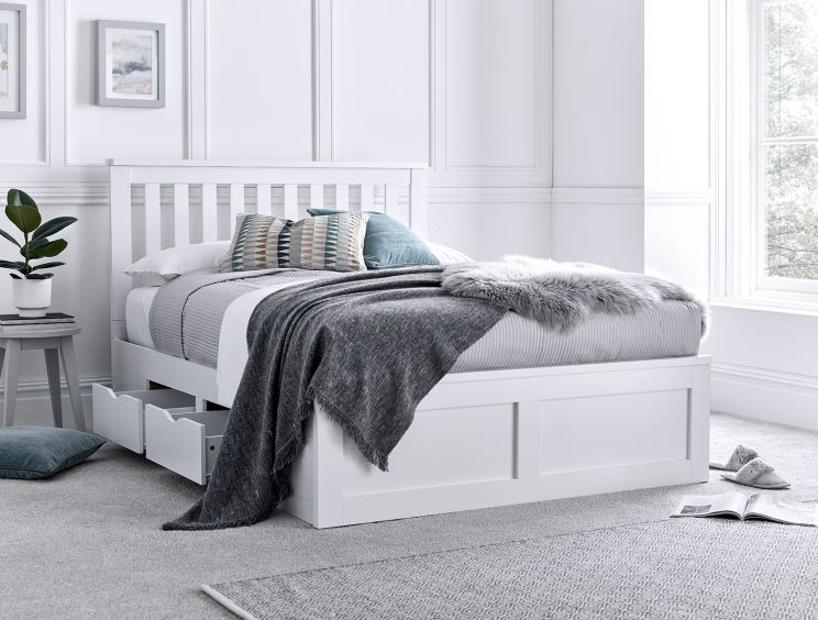 Madison White 4 Drawer Wooden Compact Double Bed Frame Only