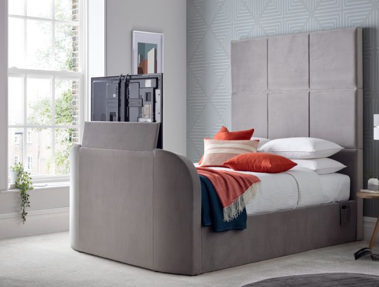 Somerton Grey Upholstered Tv King Size, Grey Upholstered King Size Bed Frame