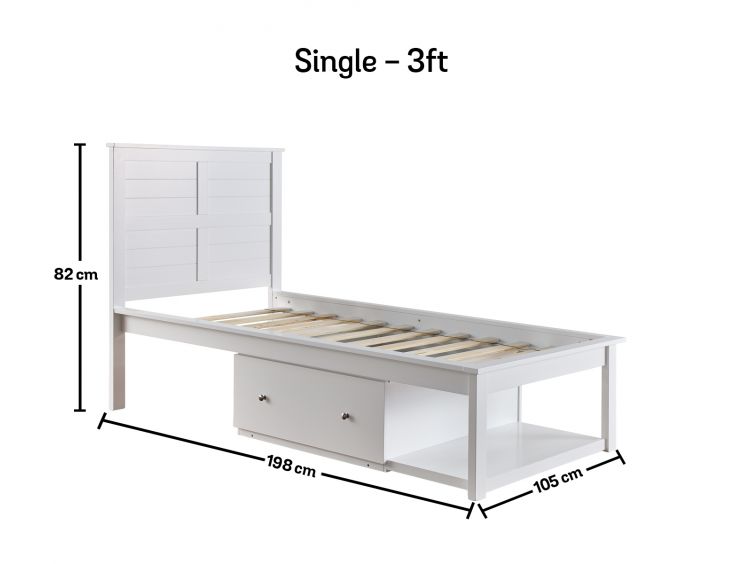 Maine White Wooden Single Storage Bed Frame Only