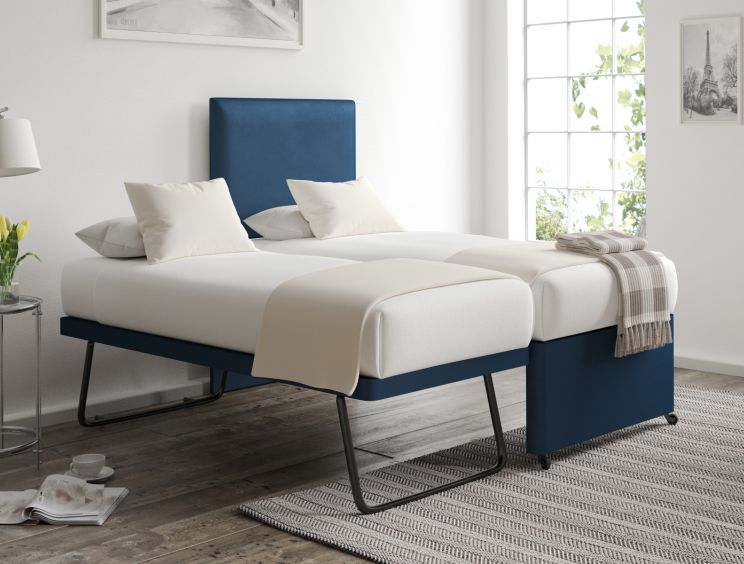 Cheltenham Malia Blue Velvet Upholstered Guest Bed With Mattresses