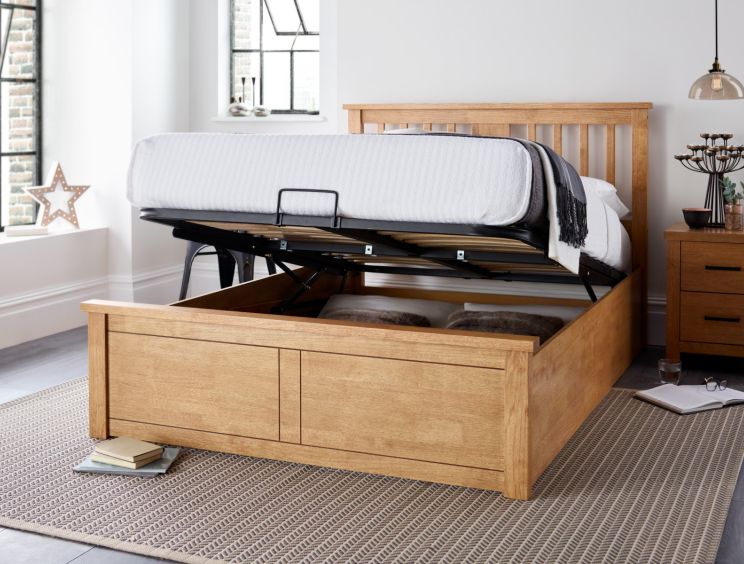 Malmo New Oak Finish Wooden Ottoman Storage Bed - Double Ottoman Only