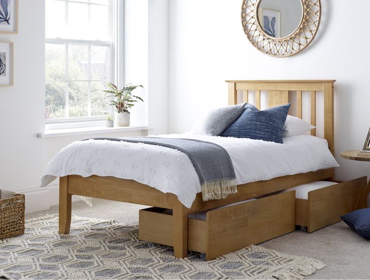 Malmo Oak Finish Solo Wooden Bed Frame - Single Bed Frame Only