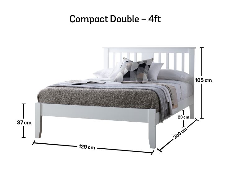 Malmo White Wooden Bed Frame - Compact Double Bed Frame Only