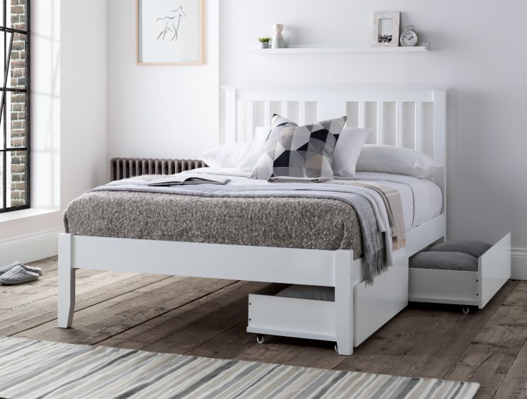 Malmo White Wooden Bed Frame - Compact Double Bed Frame Only