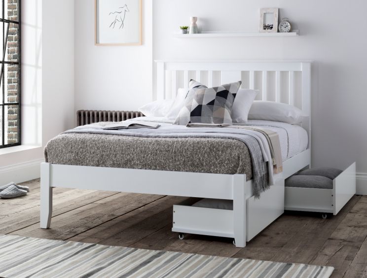 Malmo White Wooden Bed Frame Time4sleep, King Size White Wooden Bed Frame With Storage