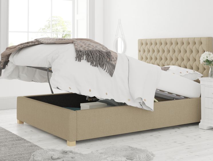 Malton Ottoman Eire Linen Natural Compact Double Bed Frame Only