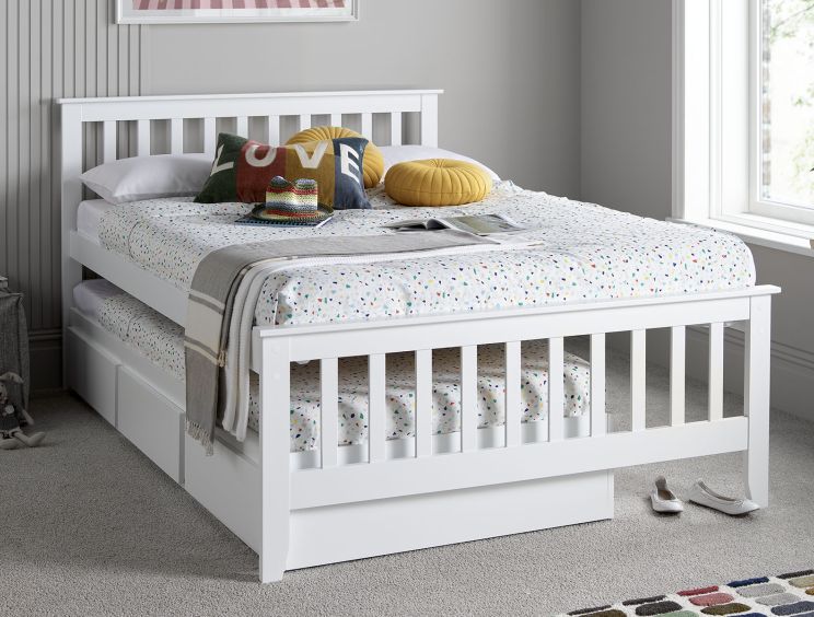 Malvern White 3 Drawer Wooden Double Bed With Trundle