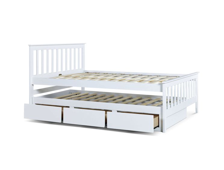 Malvern White 3 Drawer Wooden Double Bed With Trundle