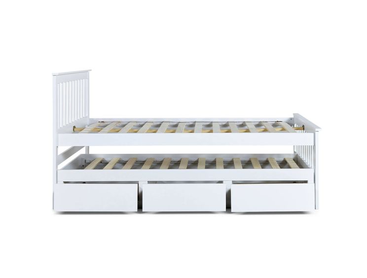 Malvern White 3 Drawer Wooden Double Bed With Trundle