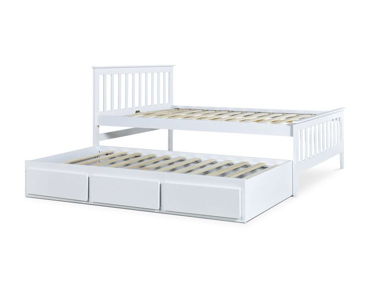 Malvern White 3 Drawer Wooden Double Bed With Trundle
