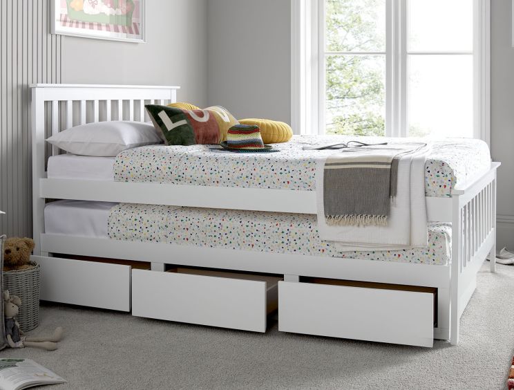 Malvern White 3 Drawer Wooden Double Bed With Trundle