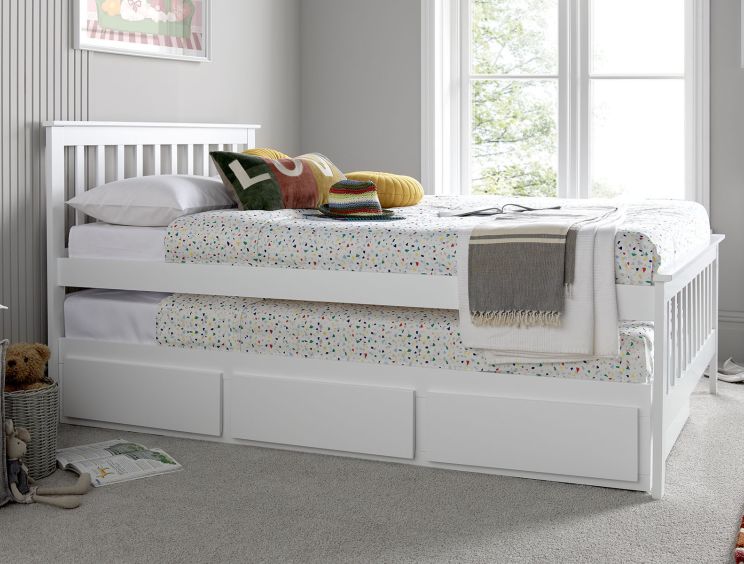 Malvern White 3 Drawer Wooden Double Bed With Trundle