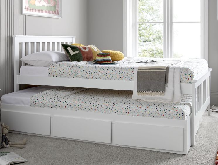Malvern White 3 Drawer Wooden Double Bed With Trundle