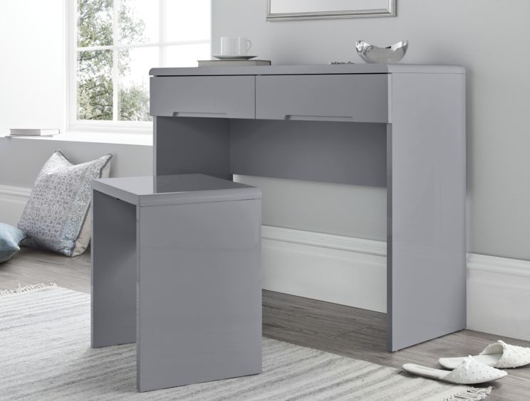 Julian Bowen Manhattan 2 Drawer Grey Dressing Table with Stool