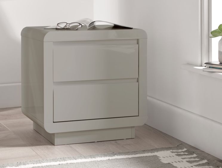 Marlow High Gloss - 2 Drawer Bedside - Cool Grey