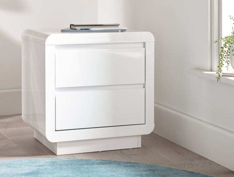 Marlow White High Gloss - 2 Drawer Bedside