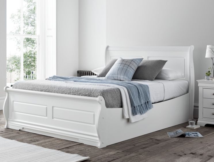 Mille White Wooden Ottoman Storage, King Size Timber Bed Frame With Storage