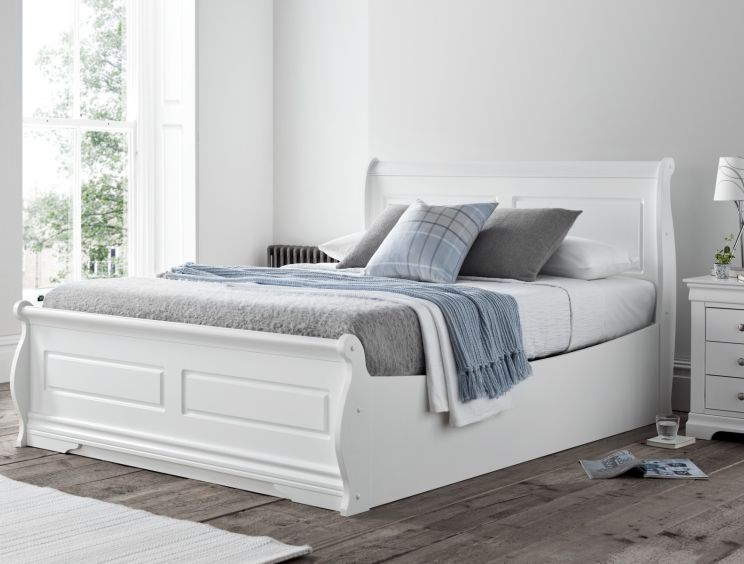 Marseille White Ottoman Bed - King Size Bed Frame Only