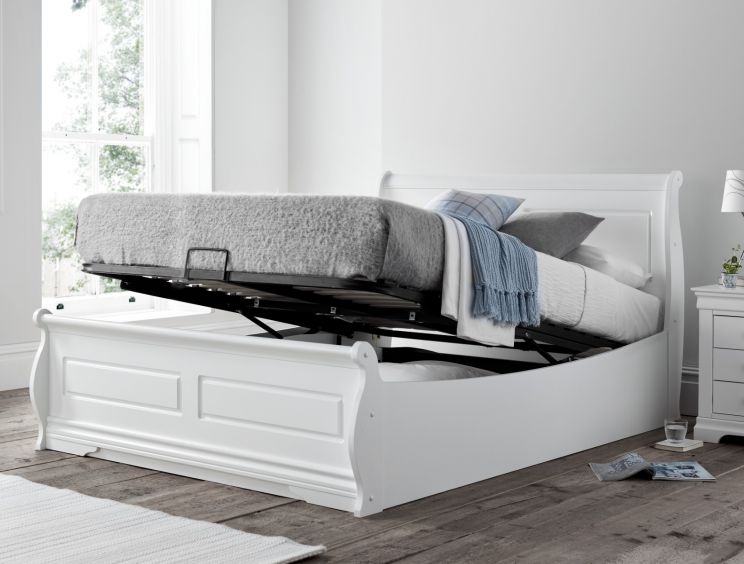 Mille White Wooden Ottoman Storage, King Single Bed With Mattress And Storage