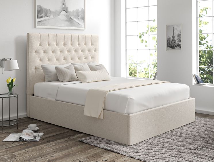 Maxi Boucle Ivory Upholstered Ottoman King Size Bed Frame Only