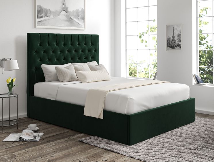 Maxi Hugo Bottle Green Upholstered Ottoman King Size Bed Frame Only