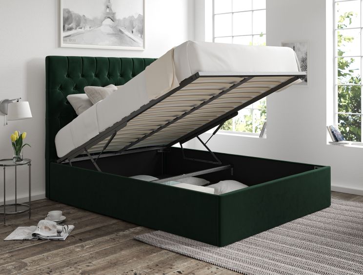 Maxi Hugo Bottle Green Upholstered Ottoman King Size Bed Frame Only