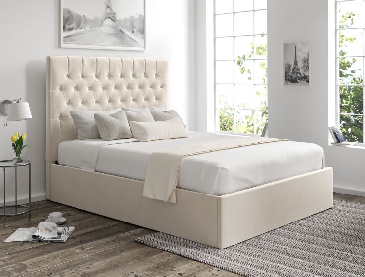 Maxi Hugo Ivory Upholstered Ottoman King Size Bed Frame Only