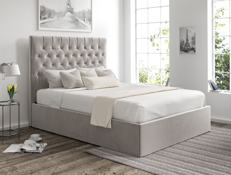 Maxi Hugo Platinum Upholstered Ottoman King Size Bed Frame Only