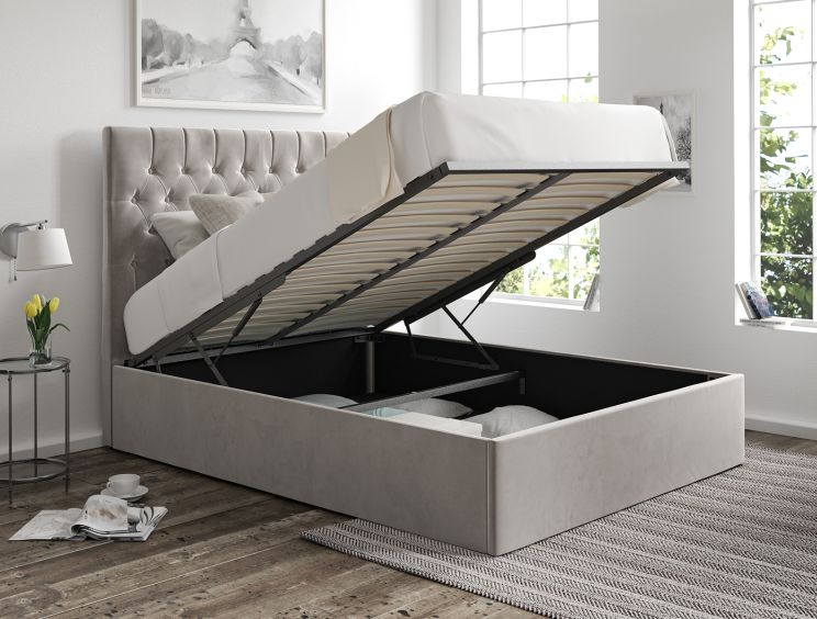 Maxi Hugo Platinum Upholstered Ottoman King Size Bed Frame Only