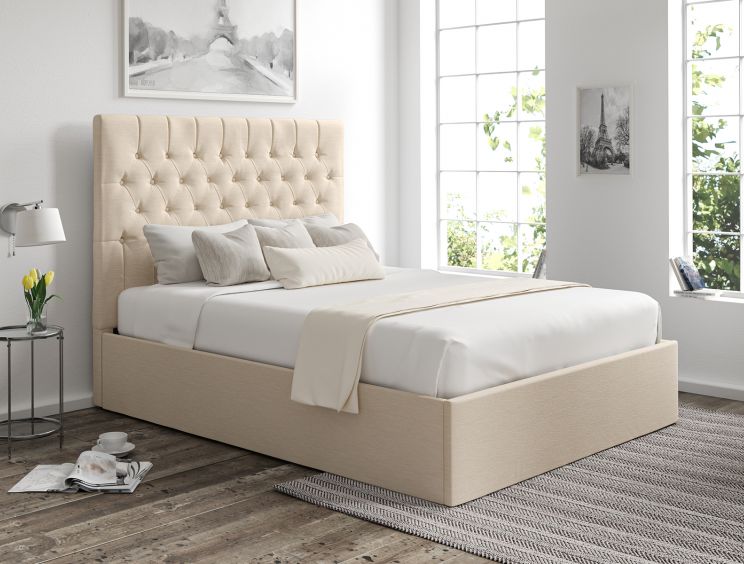 Maxi Linea Linen Upholstered Ottoman King Size Bed Frame Only