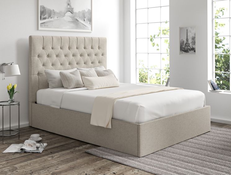 Maxi Trebla Flax Upholstered Ottoman King Size Bed Frame Only