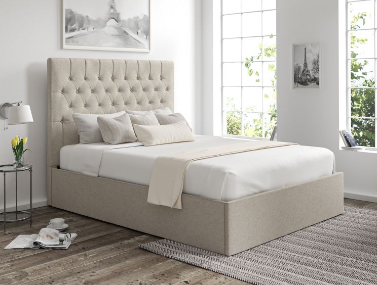 Maxi Trebla Flax Upholstered Ottoman Double Bed Frame Only