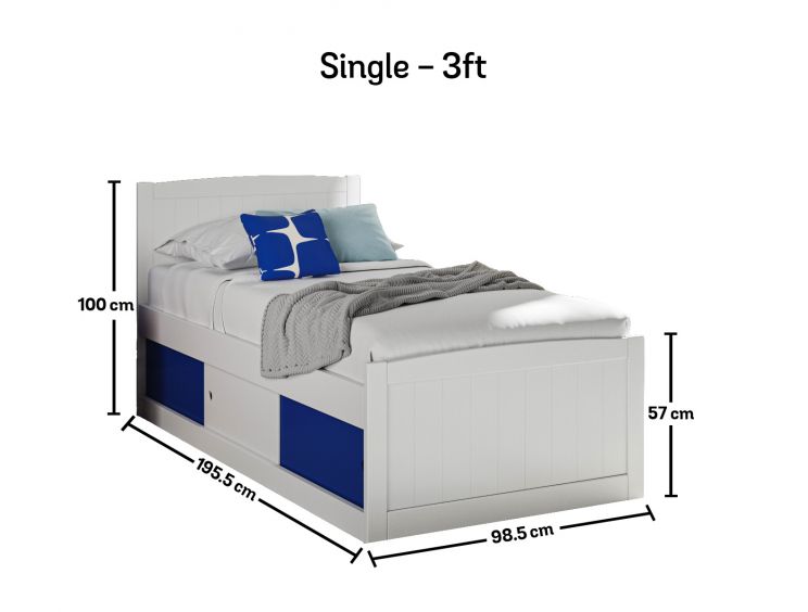 Maxistore 3 Door Blue Wooden Storage Single Bed Frame