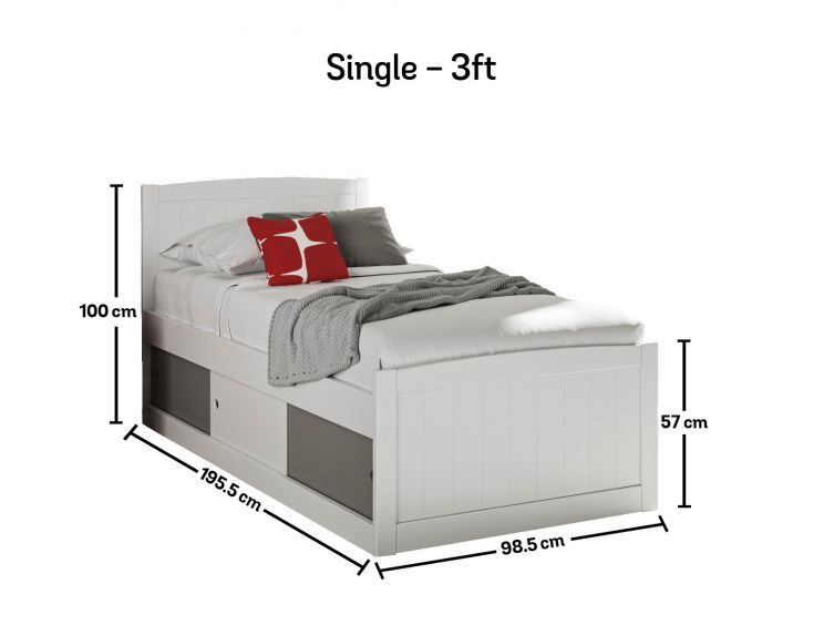 Maxistore 3 Door Grey Wooden Storage Single Bed Frame