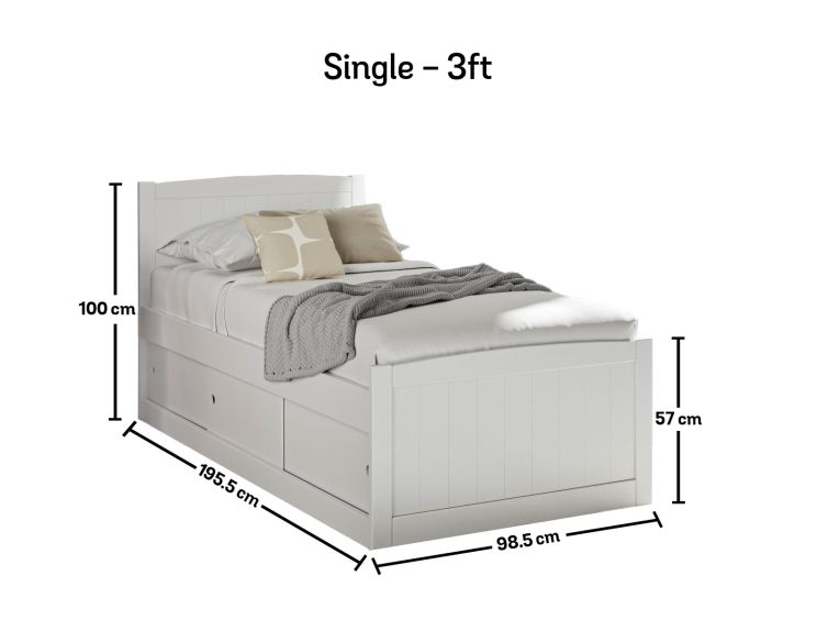 Maxistore 3 Door White Wooden Storage Single Bed Frame