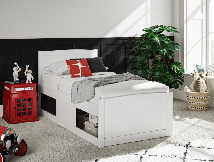 Maxistore 3 Door White Black Wooden Storage Single Bed Frame